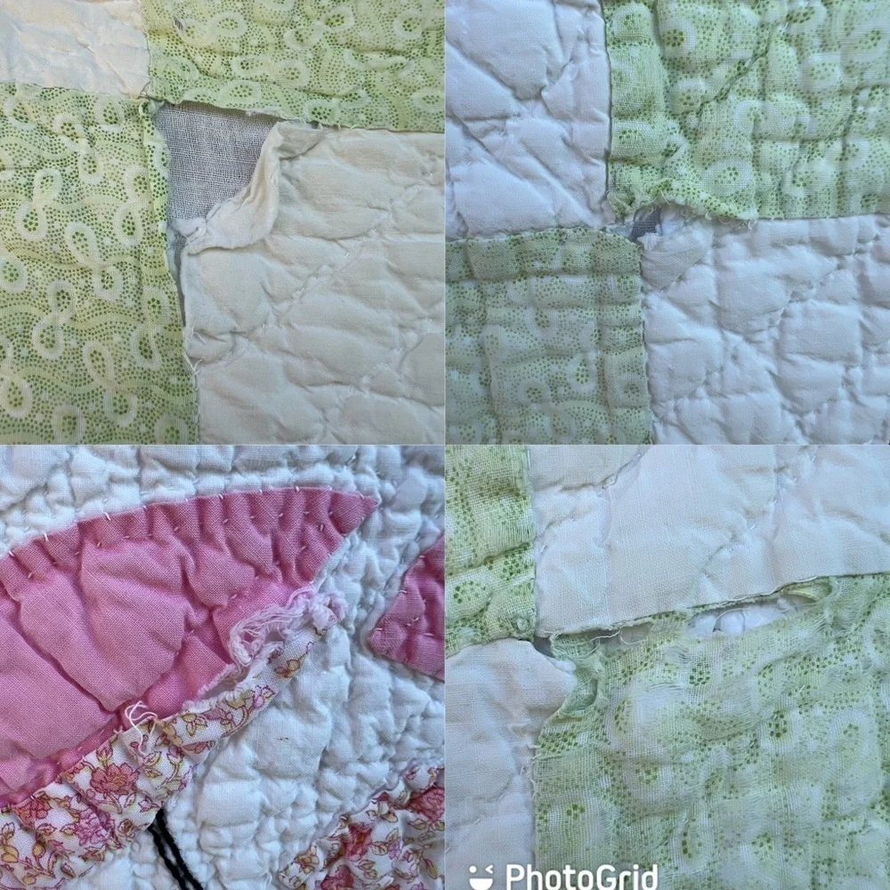 VTG Southern Belle Block Quilt Hand Stitched Quilted Parasol Bonnet Calico 58x76